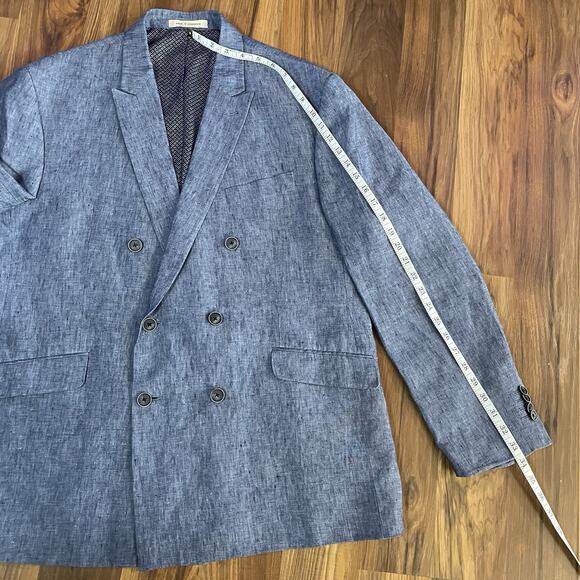 Joseph Abboud JOE Men’s 44 R Double Breasted 100% Linen Blazer - Heathered Blue - Picture 10 of 10